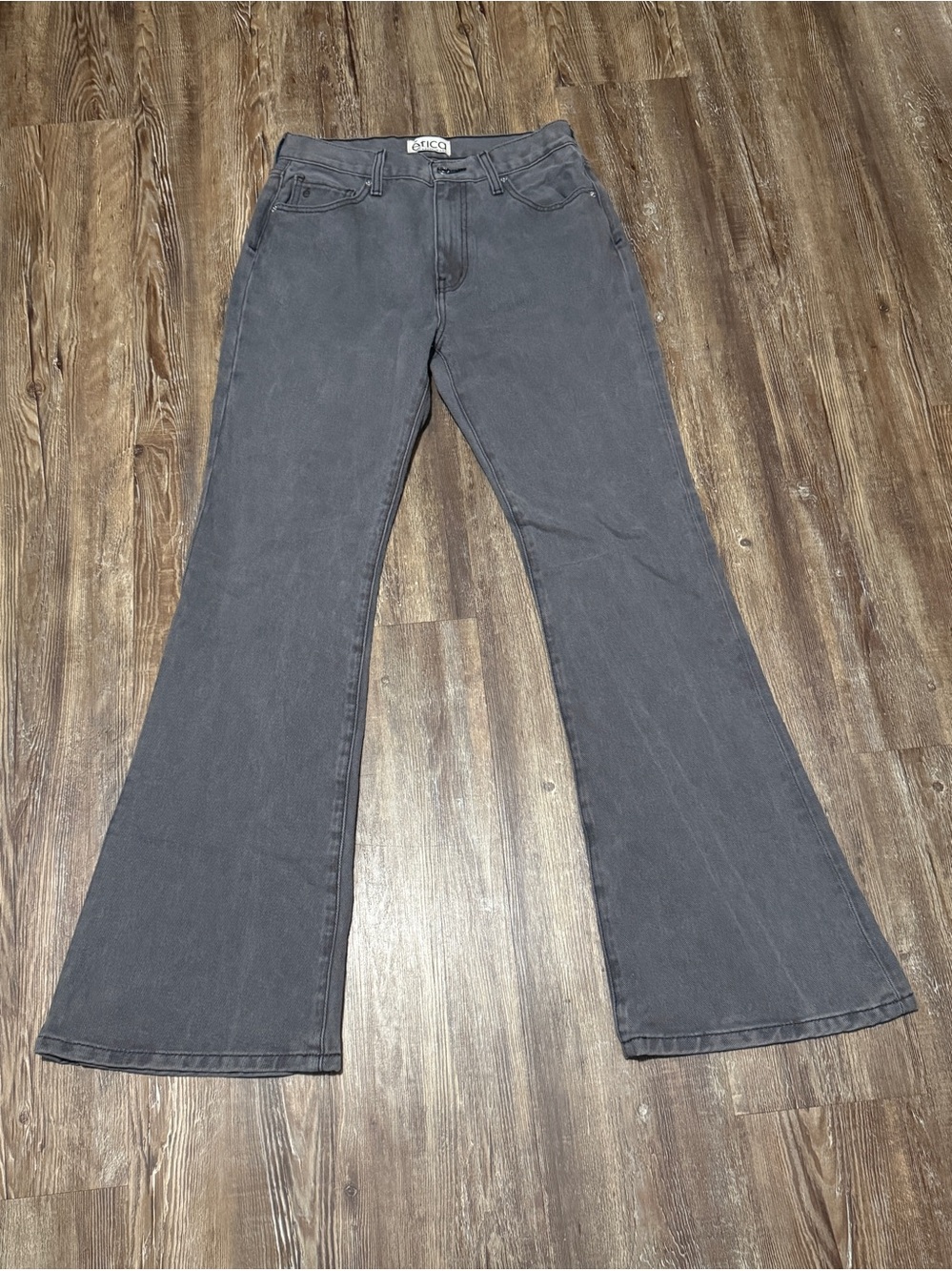 Etica Tyler Flare Jeans Women's 27 High Rise Relaxed Fit in Charcoal Gray Denim